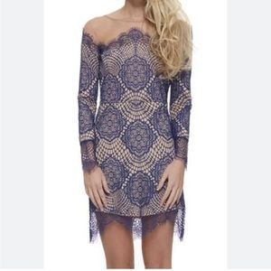 FOR LOVE AND LEMONS BLUE LACE MINI DRESS SIZE SMALL